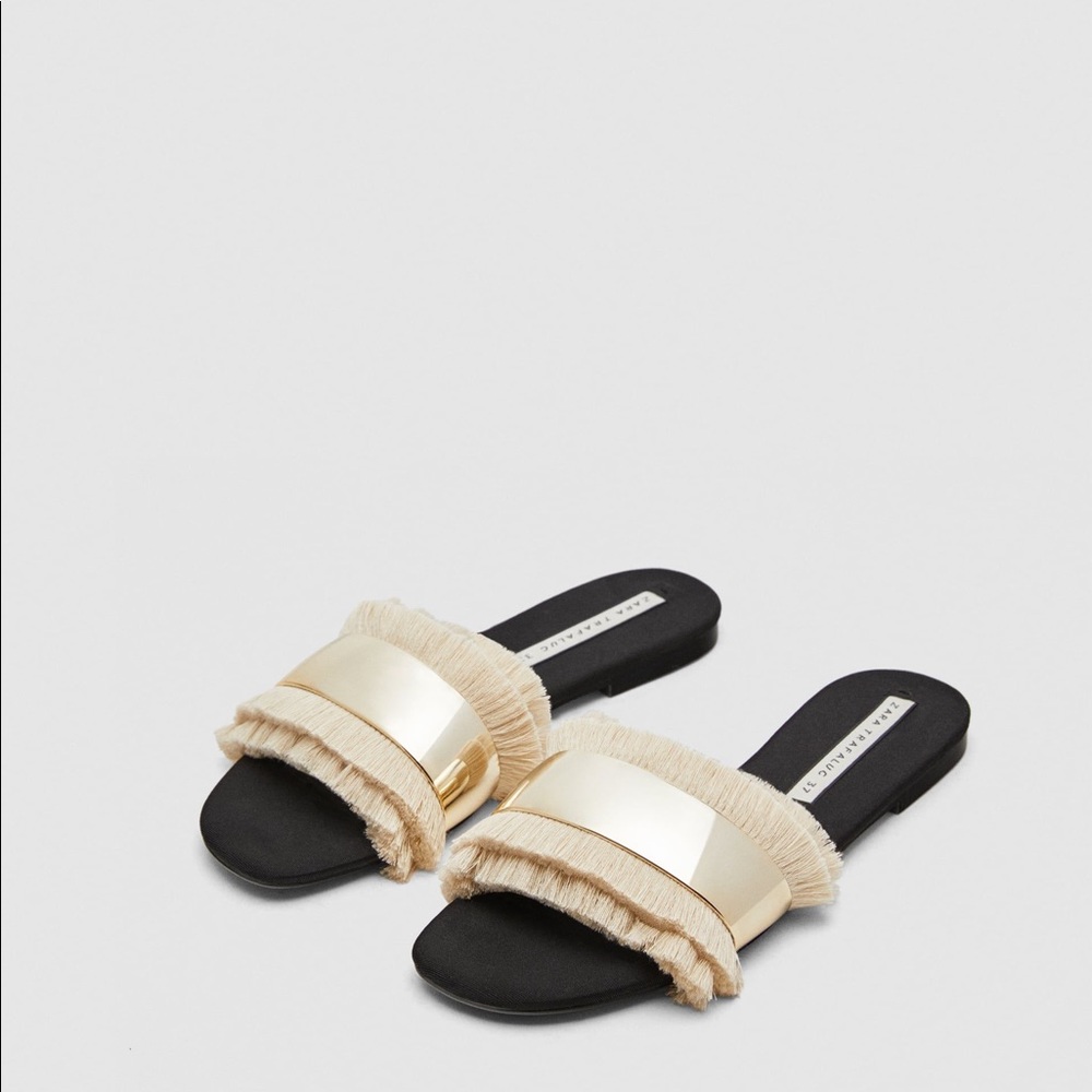 Zara gold fringe sandals